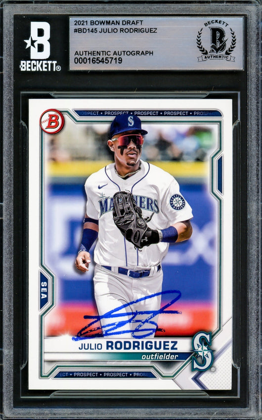 Julio Rodriguez Autographed 2021 Bowman Draft Card #BD145 Seattle Mariners Beckett BAS #16545719