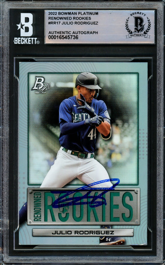 Julio Rodriguez Autographed 2022 Bowman Platinum Renowned Rookies Card #RR17 Seattle Mariners Beckett BAS #16545736
