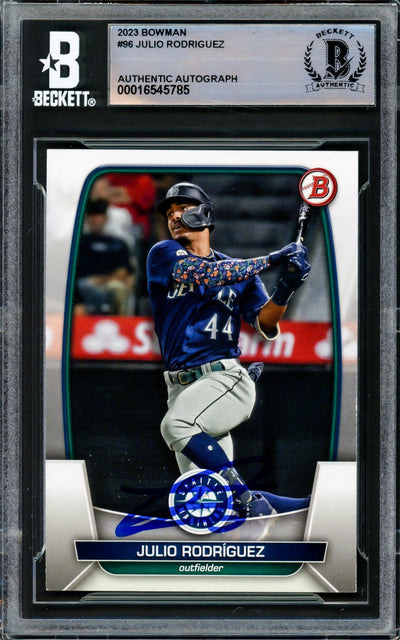 Julio Rodriguez Autographed 2023 Bowman Card #96 Seattle Mariners Beckett BAS #16545785