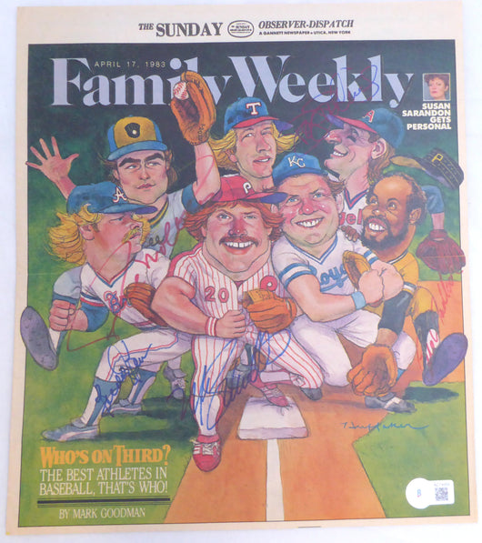 1983 Family Weekly Baseball Third Baseman Magazine Cover With 5 Signatures Including Mike Schmidt Autographed Beckett BAS QR #AC74555