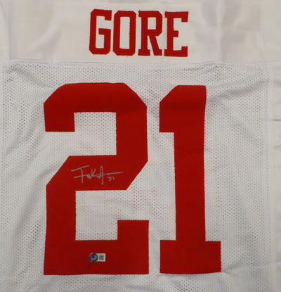 San Francisco 49ers Frank Gore Autographed White Jersey Beckett BAS QR #W534758