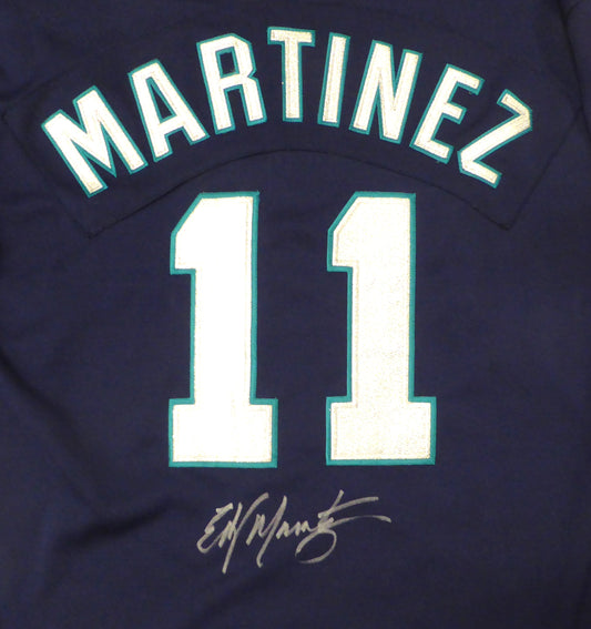 Seattle Mariners Edgar Martinez Autographed Blue Authentic Russell Jersey 2001 All Star Patch Beckett BAS QR #1W449626