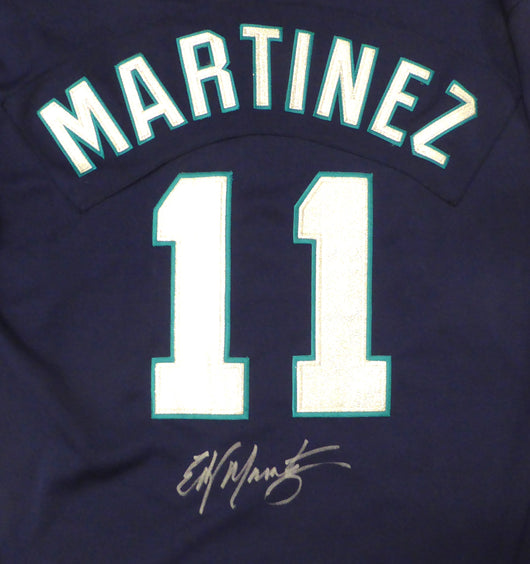 Seattle Mariners Edgar Martinez Autographed Blue Authentic Russell Jersey 2001 All Star Patch Beckett BAS QR #1W449626