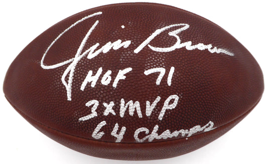 Jim Brown Autographed NFL Leather Football Cleveland Browns "HOF 71, 3X MVP, 64 Champs" PSA/DNA #AA97299