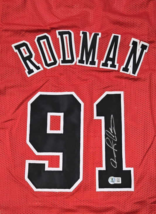 Dennis Rodman Signed Chicago Red Basketball Jersey (Beckett)