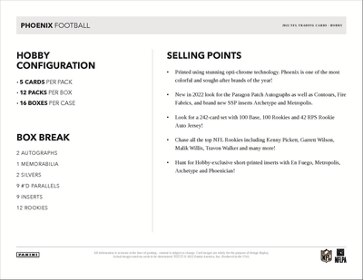 2022 Panini Phoenix Football Hobby 16 Box Case