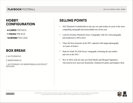 2022 Panini Playbook Football Hobby Box