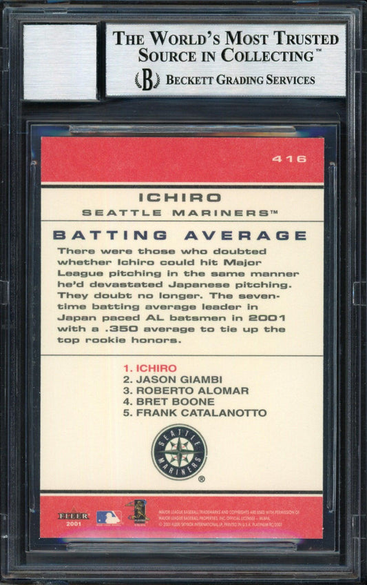Ichiro Suzuki Autographed 2001 Fleer Platinum Chart Toppers Rookie Card #416 Seattle Mariners Auto Grade 10 Beckett BAS #12490855