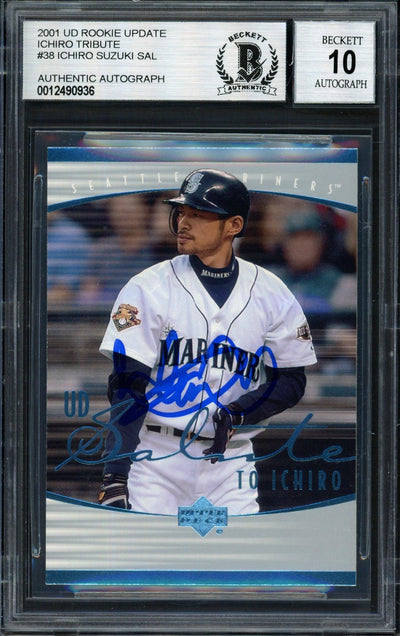 Ichiro Suzuki Autographed 2001 Upper Deck Rookie Update Rookie Card #38 Seattle Mariners Auto Grade 10 Beckett BAS #12490936