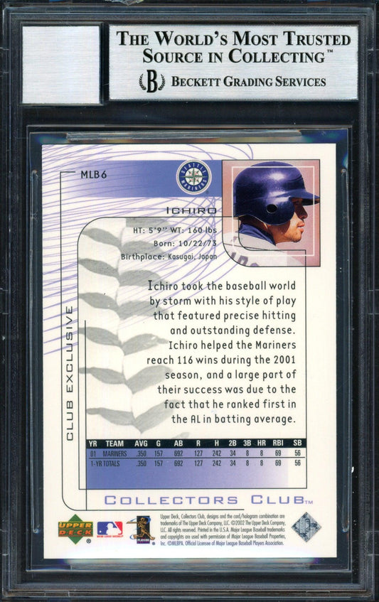 Ichiro Suzuki Autographed 2002 Upper Deck Collectors Club Card #MLB6 Seattle Mariners Auto Grade 10 Beckett BAS #12490997