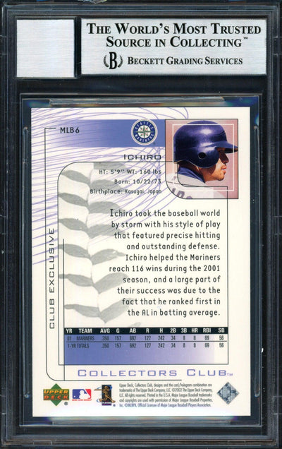 Ichiro Suzuki Autographed 2002 Upper Deck Collectors Club Card #MLB6 Seattle Mariners Auto Grade 10 Beckett BAS #12490997