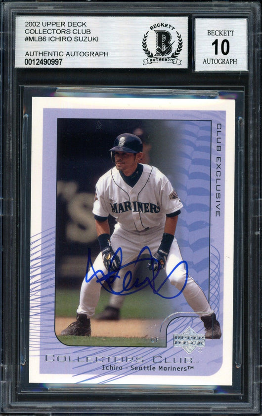 Ichiro Suzuki Autographed 2002 Upper Deck Collectors Club Card #MLB6 Seattle Mariners Auto Grade 10 Beckett BAS #12490997