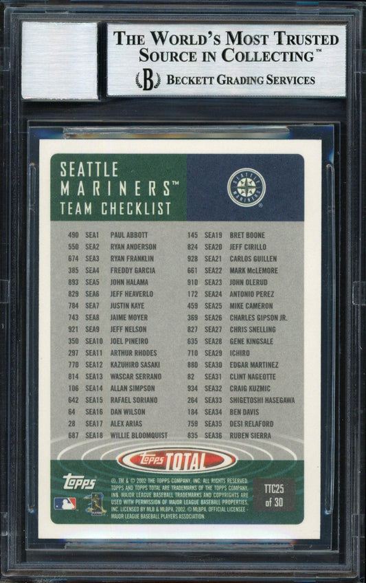 Ichiro Suzuki Autographed 2002 Topps Total Card #25 Seattle Mariners Auto Grade 10 Beckett BAS #12491007