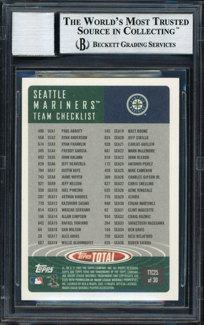 Ichiro Suzuki Autographed 2002 Topps Total Card #25 Seattle Mariners Auto Grade 10 Beckett BAS #12491007