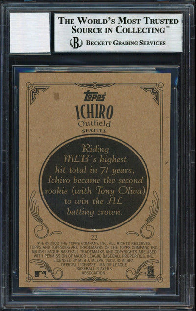 Ichiro Suzuki Autographed 2002 Topps 206 Card #22 Seattle Mariners Auto Grade 10 Beckett BAS #12491064