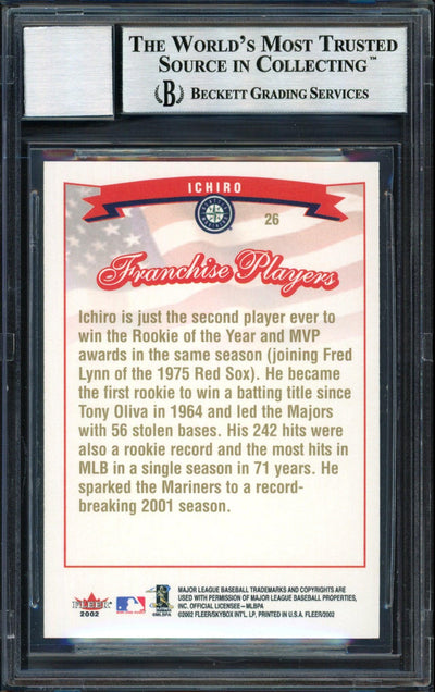 Ichiro Suzuki Autographed 2002 Fleer Franchise Players Card #26 Seattle Mariners Auto Grade 10 Beckett BAS #12491068