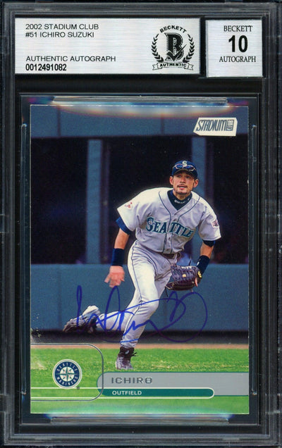 Ichiro Suzuki Autographed 2002 Topps Stadium Club Card #51 Seattle Mariners Auto Grade 10 Beckett BAS #12491082