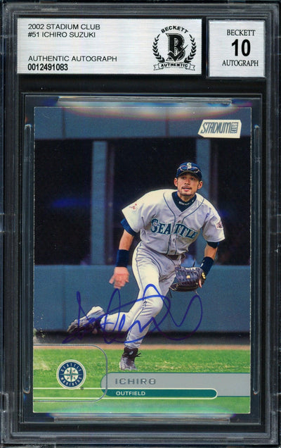 Ichiro Suzuki Autographed 2002 Topps Stadium Club Card #51 Seattle Mariners Auto Grade 10 Beckett BAS #12491083
