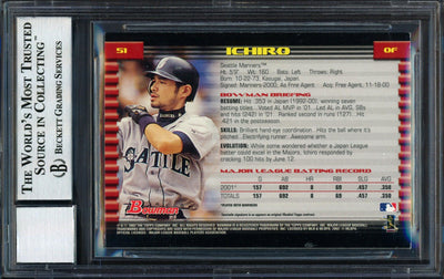 Ichiro Suzuki Autographed 2002 Bowman Card #51 Seattle Mariners Auto Grade 10 Beckett BAS #12491084