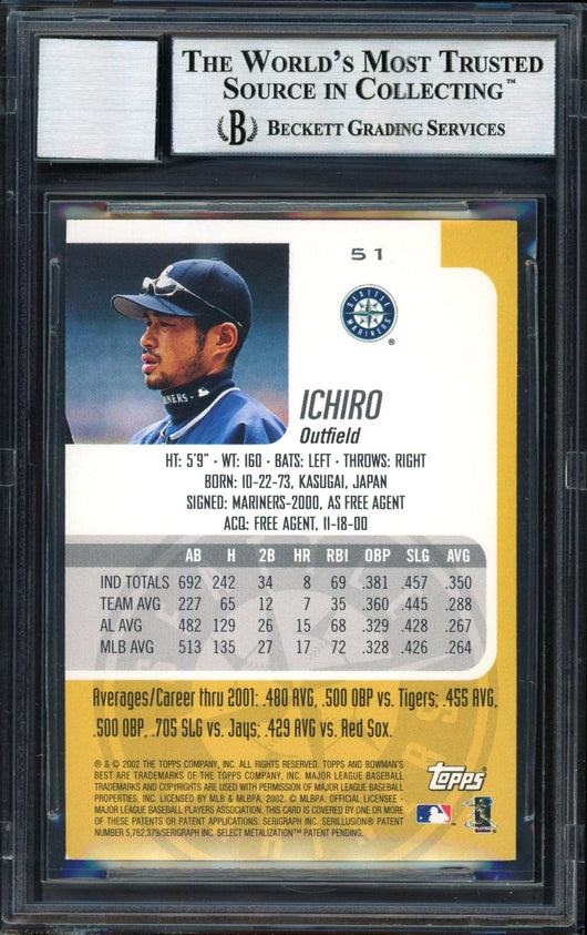 Ichiro Suzuki Autographed 2002 Bowman's Best Card #51 Seattle Mariners Auto Grade 10 Beckett BAS #12491094