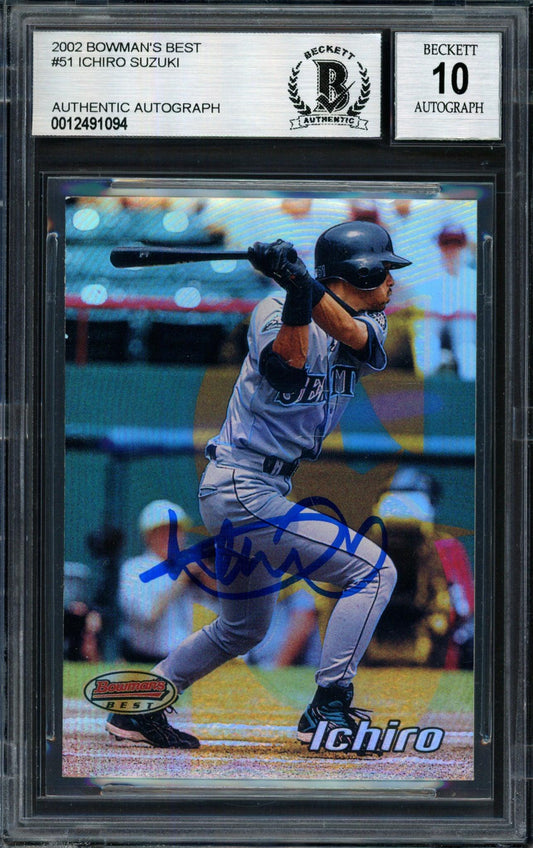 Ichiro Suzuki Autographed 2002 Bowman's Best Card #51 Seattle Mariners Auto Grade 10 Beckett BAS #12491094