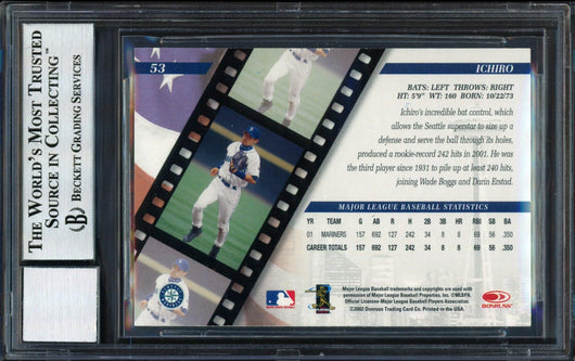 Ichiro Suzuki Autographed 2002 Donruss Studio Card #53 Seattle Mariners Auto Grade 10 Beckett BAS #12491121
