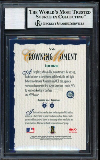Ichiro Suzuki Autographed 2002 Donruss Diamond Kings Card #74 Seattle Mariners Auto Grade 10 Beckett BAS Stock #182505