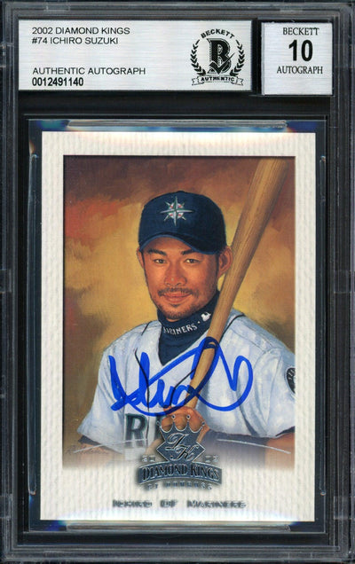 Ichiro Suzuki Autographed 2002 Donruss Diamond Kings Card #74 Seattle Mariners Auto Grade 10 Beckett BAS Stock #182505