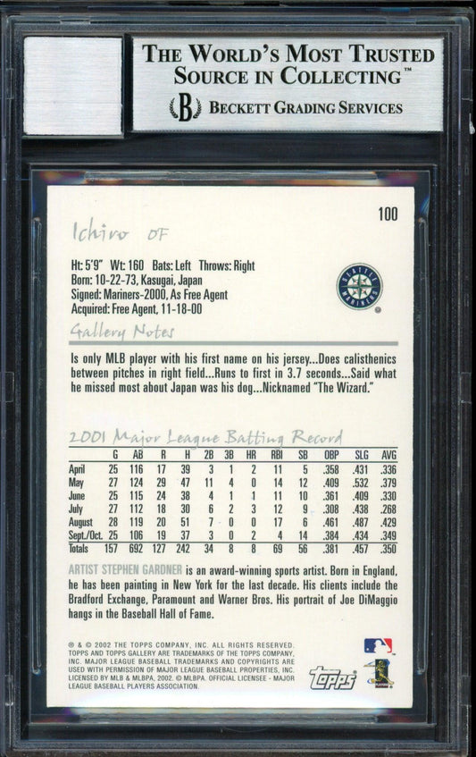 Ichiro Suzuki Autographed 2002 Topps Gallery Card #100 Seattle Mariners Auto Grade 10 Beckett BAS #12491172