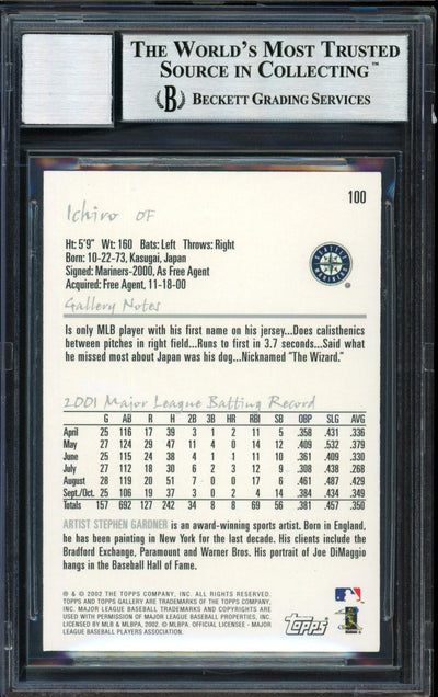 Ichiro Suzuki Autographed 2002 Topps Gallery Card #100 Seattle Mariners Auto Grade 10 Beckett BAS #12491172