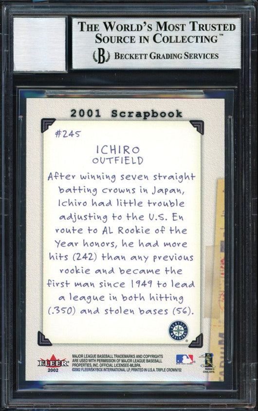 Ichiro Suzuki Autographed 2002 Fleer Triple Crown Scrapbook Card #245 Seattle Mariners Auto Grade 10 Beckett BAS #12491205