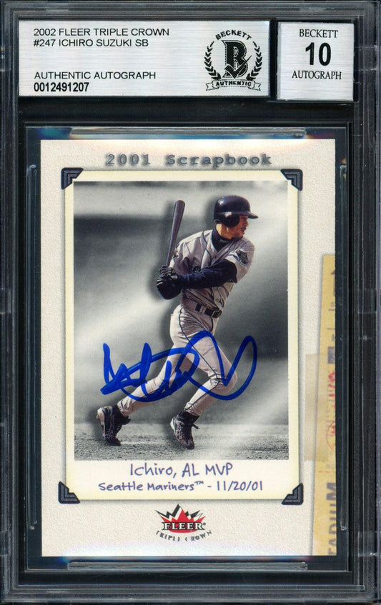 Ichiro Suzuki Autographed 2002 Fleer Triple Crown Scrapbook Card #247 Seattle Mariners Auto Grade 10 Beckett BAS #12491207