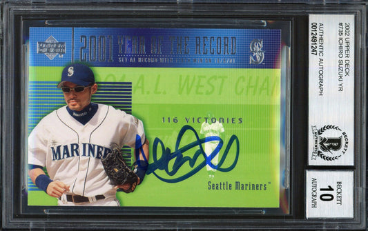 Ichiro Suzuki Autographed 2002 Upper Deck Year of the Record Card #735 Seattle Mariners Auto Grade 10 Beckett BAS #12491247