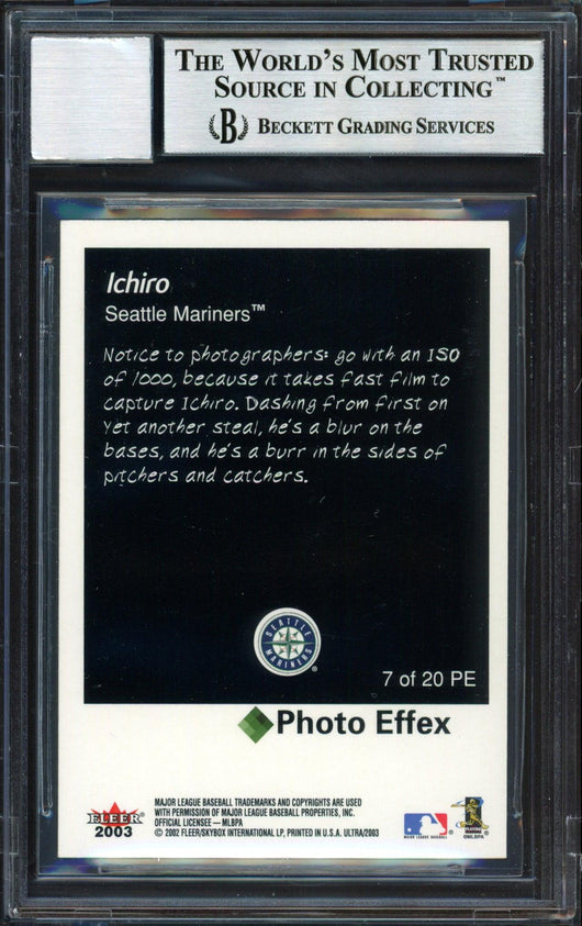 Ichiro Suzuki Autographed 2003 Fleer Ultra Photo Effex Card #7 Seattle Mariners Auto Grade 10 Beckett BAS #12491252