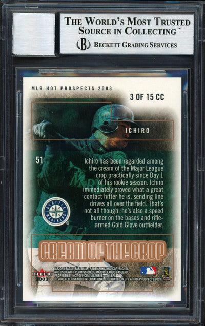 Ichiro Suzuki Autographed 2003 Fleer Hot Prospects Cream of the Crop Card #3 Seattle Mariners Auto Grade 10 Beckett BAS #12491253