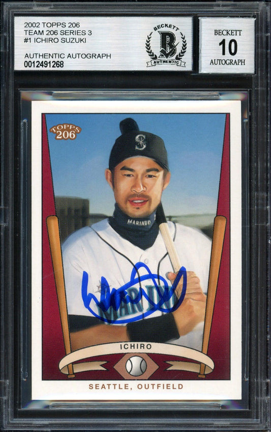 Ichiro Suzuki Autographed 2002 Topps 206 Card #T206-1 Seattle Mariners Auto Grade 10 Beckett BAS #12491268