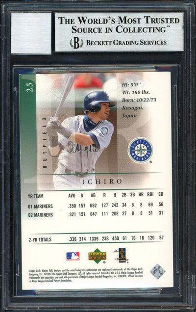 Ichiro Suzuki Autographed 2003 Upper Deck Honor Roll Card #25 Seattle Mariners Auto Grade 10 Beckett BAS #12491289