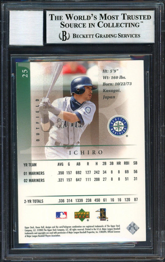 Ichiro Suzuki Autographed 2003 Upper Deck Honor Roll Card #25 Seattle Mariners Auto Grade 10 Beckett BAS #12491289