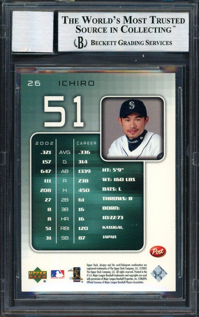 Ichiro Suzuki Autographed 2003 Upper Deck Post Card #26 Seattle Mariners Auto Grade 10 Beckett BAS #12491291