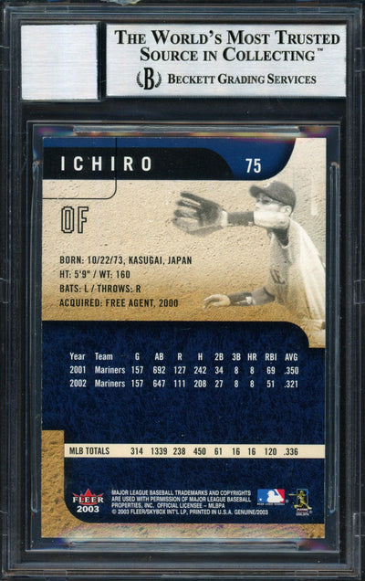Ichiro Suzuki Autographed 2003 Fleer Genuine Card #75 Seattle Mariners Auto Grade 10 Beckett BAS #12491301
