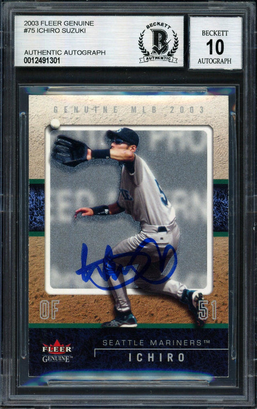 Ichiro Suzuki Autographed 2003 Fleer Genuine Card #75 Seattle Mariners Auto Grade 10 Beckett BAS #12491301