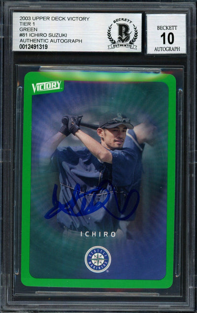 Ichiro Suzuki Autographed 2003 Upper Deck Victory Card #81 Seattle Mariners Auto Grade 10 Beckett BAS #12491319