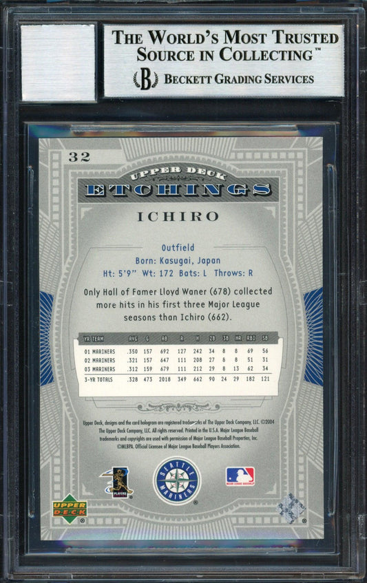 Ichiro Suzuki Autographed 2004 Upper Deck Etchings Card #32 Seattle Mariners Auto Grade 10 Beckett BAS #12491364