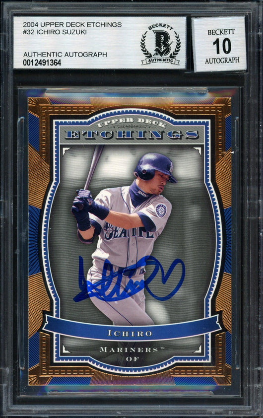 Ichiro Suzuki Autographed 2004 Upper Deck Etchings Card #32 Seattle Mariners Auto Grade 10 Beckett BAS #12491364
