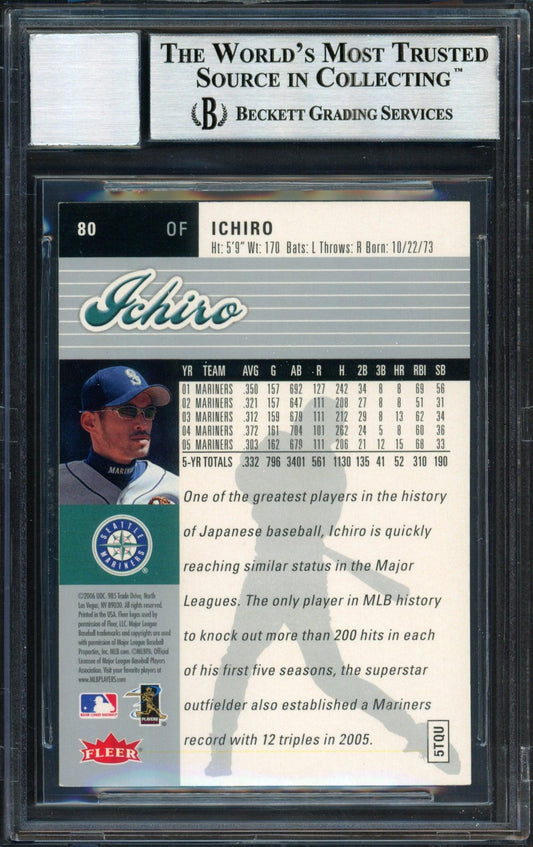 Ichiro Suzuki Autographed 2006 Fleer Ultra Card #80 Seattle Mariners Auto Grade 10 Beckett BAS #12491454