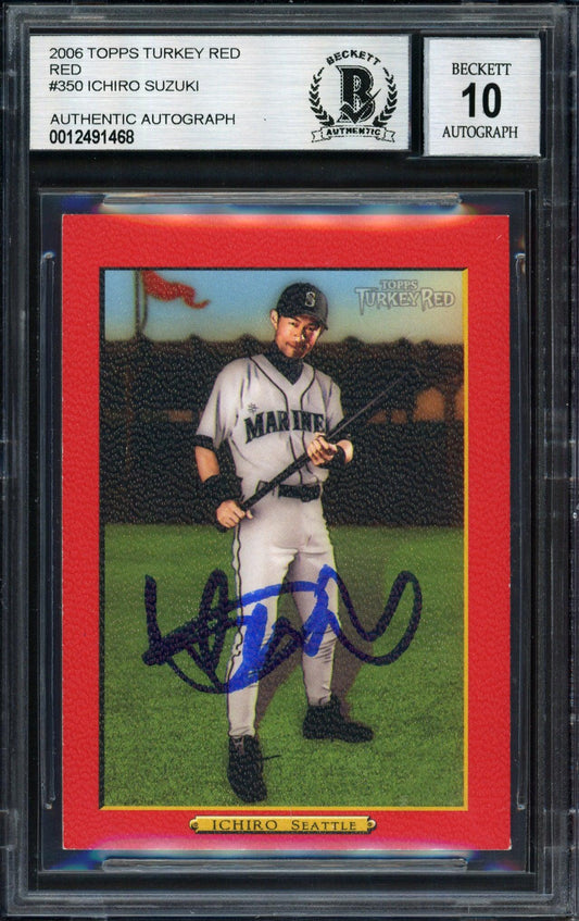 Ichiro Suzuki Autographed 2006 Topps Turkey Red Card #350 Seattle Mariners Auto Grade 10 Beckett BAS #12491468