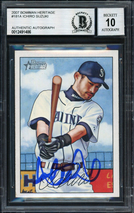 Ichiro Suzuki Autographed 2007 Bowman Heritage Card #181 Seattle Mariners Auto Grade 10 Beckett BAS #12491486