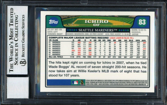 Ichiro Suzuki Autographed 2008 Topps Chrome Card #83 Seattle Mariners Auto Grade 10 Beckett BAS #12491500