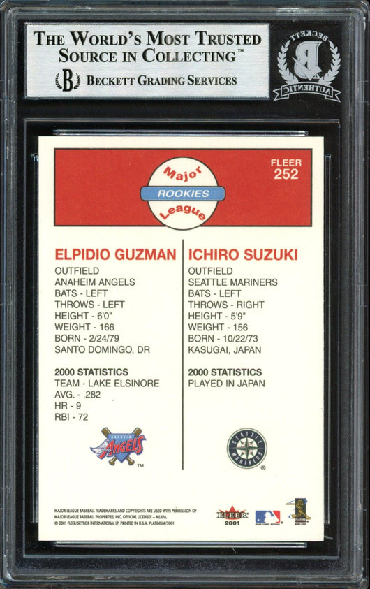 Ichiro Suzuki Autographed 2001 Fleer Platinum Rookie Card #252 Seattle Mariners Beckett BAS #12491570