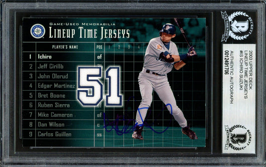 Ichiro Suzuki Autographed 2002 Upper Deck Lineup Time Jerseys Card #LT-IS Seattle Mariners Beckett BAS #12491706
